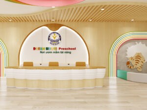 Khu lễ tân tiếp đón trẻ vào lớp học