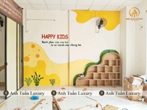 Kệ sách học tập trường mầm non Happy Kids