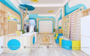 Sảnh bước vào chào đón bé đến lớp trường mầm non Quả trứng tròn