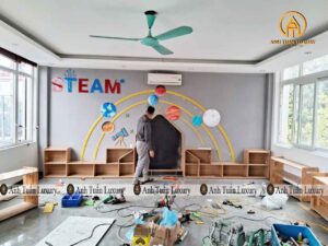 Quá trình thiết kế lớp học theo thiên nhiên xanh trường mầm non Kids Huuse