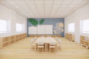 Trang trí lớp học thiết kế hình con voi trường mầm non Robkids