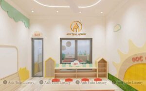 Khu vực tủ để đồ học tập trong lớp học trường mầm non Hoa Trạng Nguyên
