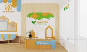 khu vực sảnh, bàn lễ tân trường mầm non hoàng yến